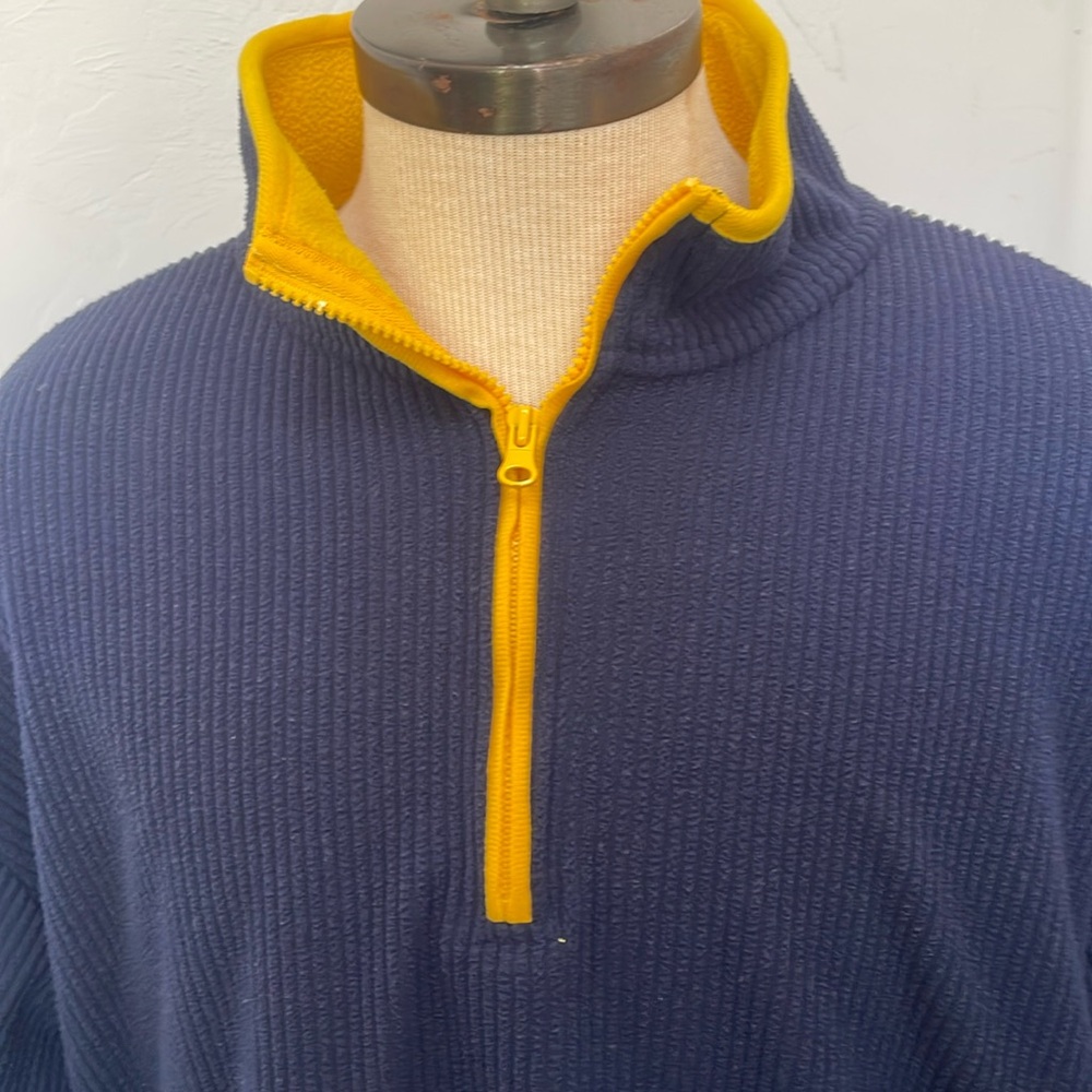 faded glory navy blue with yellow ribbed long sleeve pullover size XL